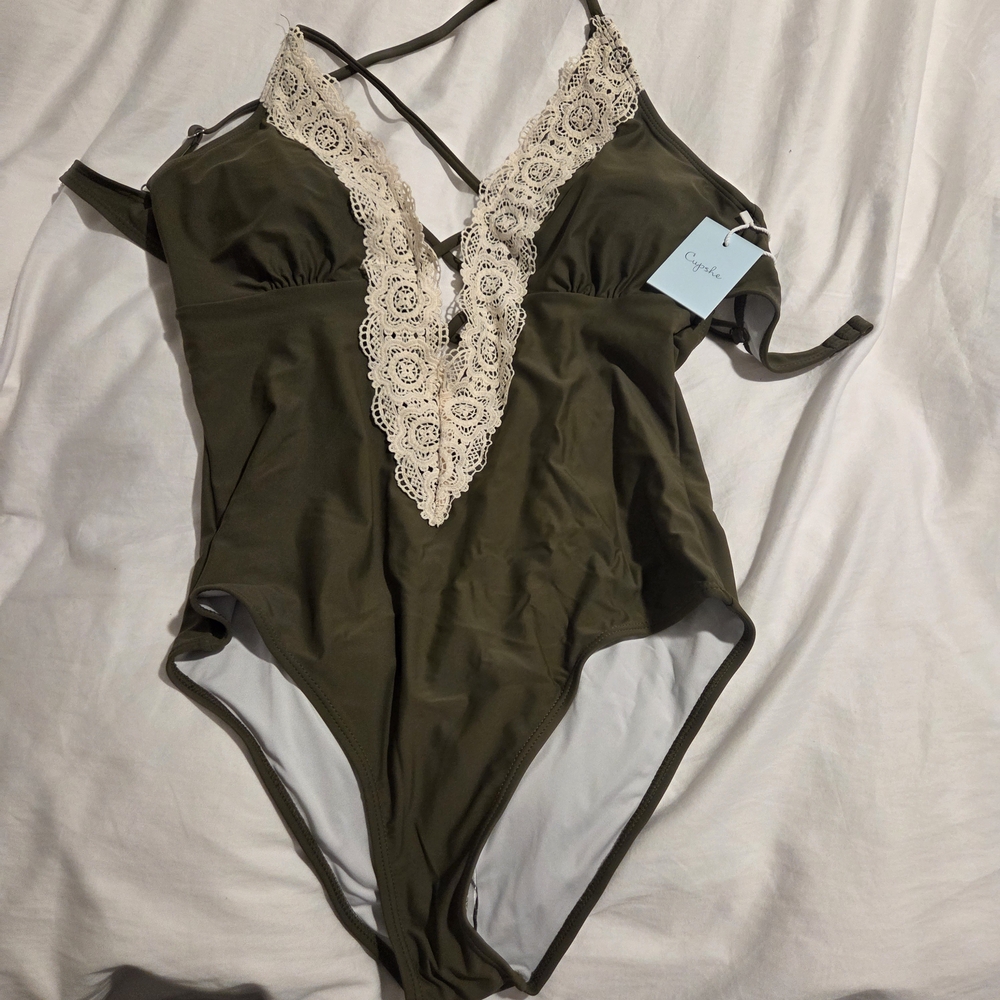 Cupshe Olive Swimsuit with Lace Detail